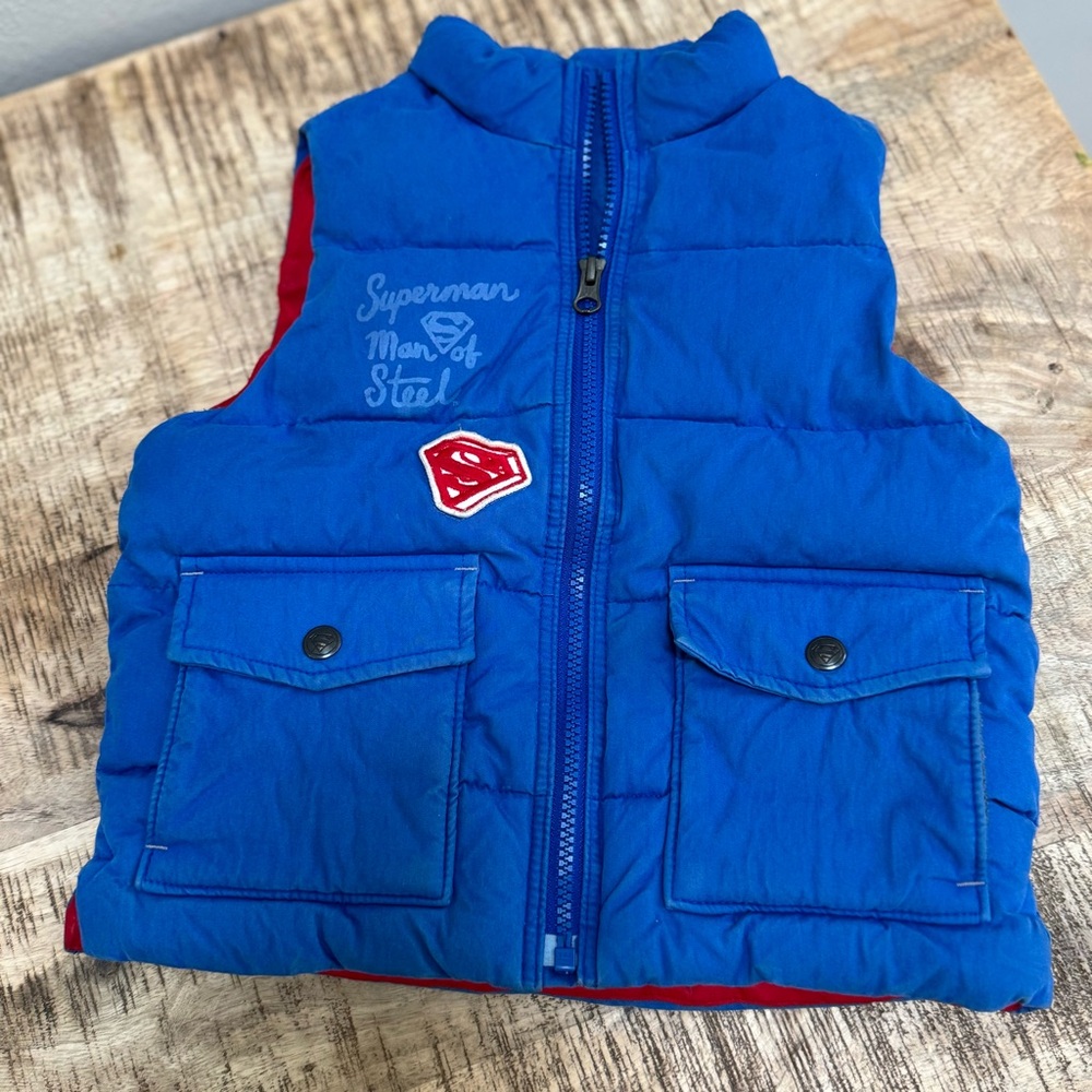 GAP / Junk Food Superman Blue Puffer Vest with Red Accents